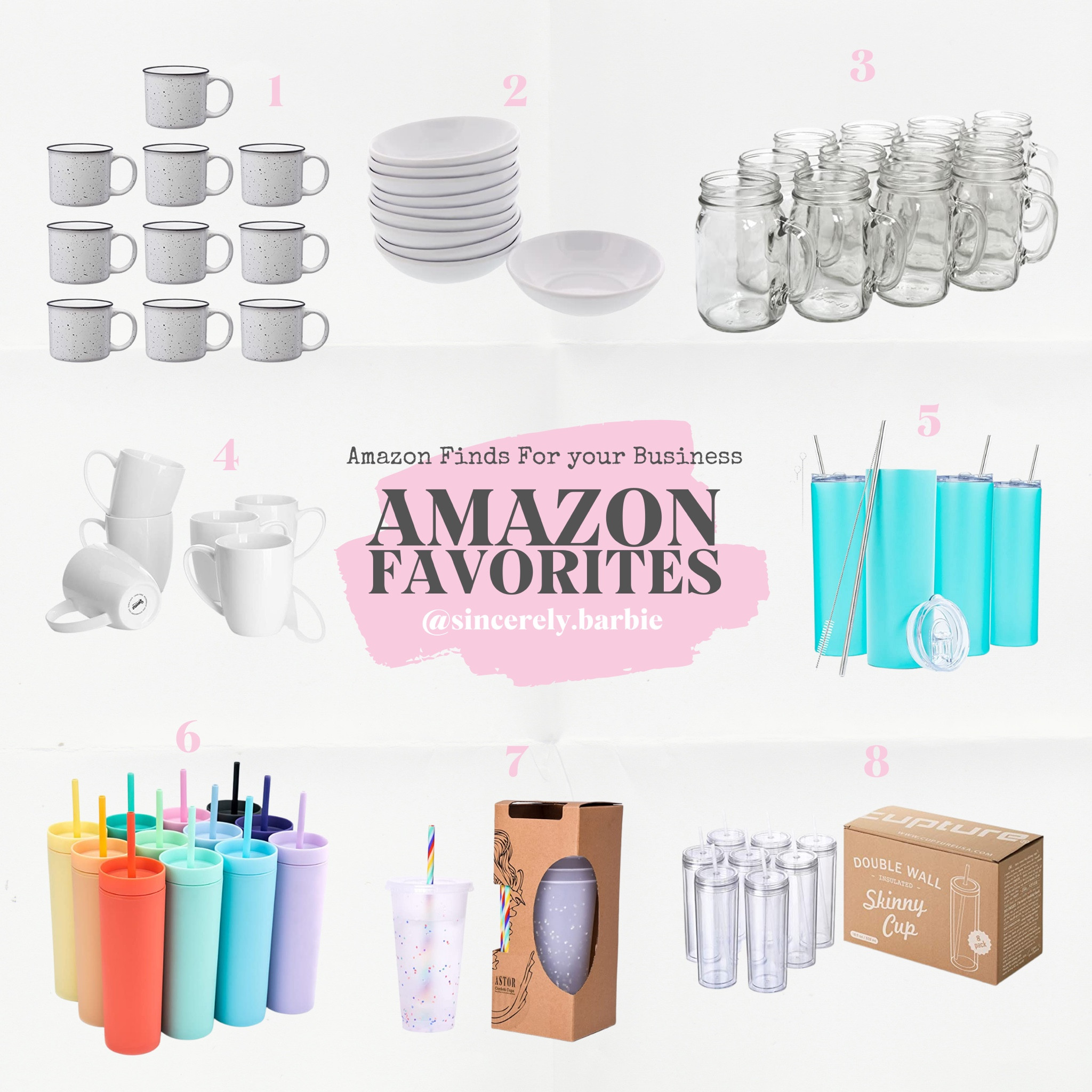 Are you looking for blanks like mugs, tumblers, jars or other items to use with your Cricut or Silhouette Machine?

These are some of the blanks that I’ve been using with my svgs and selling them in my shop.
What’s your favorite item here?
Check all these items in my Amazon Business Favorites (Link in my bio) ✨
1. Ceramic Campfire Mug
2. Jewelry Dish
3. Glass Mug Mason Jars
4. Porcelain Mugs
5. Skinny Stainless Steel Tumblers
6. Skinny Plastic Tumblers
7. Confetti Cups
8. Skinny Acrylic Tumbler

Don’t forget to check out my Etsy Shop too for SVGs to use with your blanks!

#LTKhome #LTKCyberweek #LTKHoliday