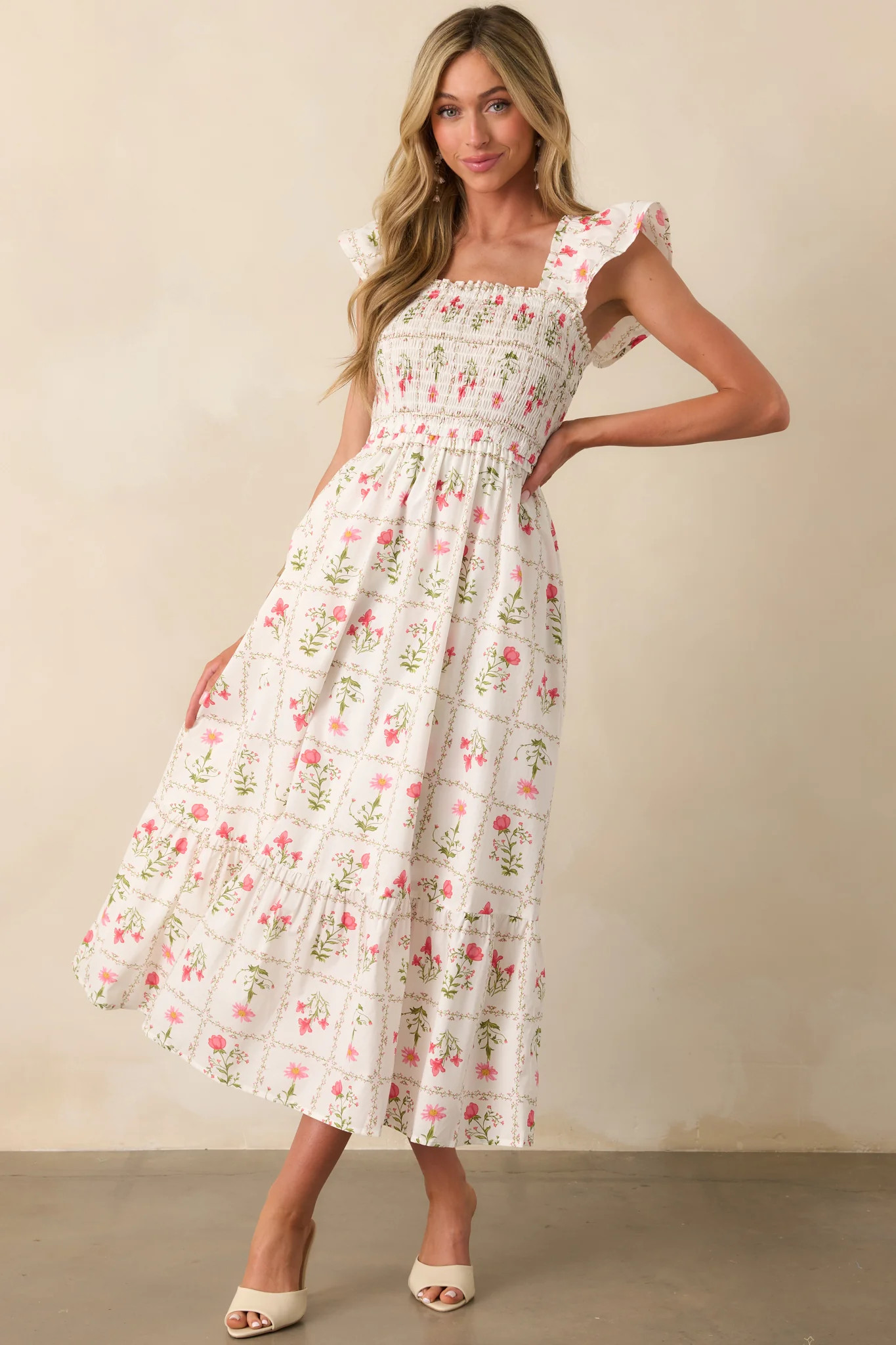 Something Wonderful Pink Geometric Floral Cotton Maxi Dress | Red Dress