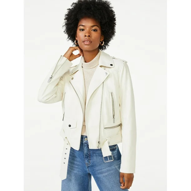 Scoop Women's Faux Leather Moto Jacket with Belt | Walmart (US)