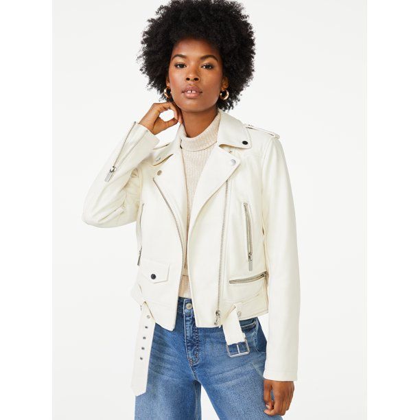 Scoop Women's Faux Leather Moto Jacket with Belt | Walmart (US)