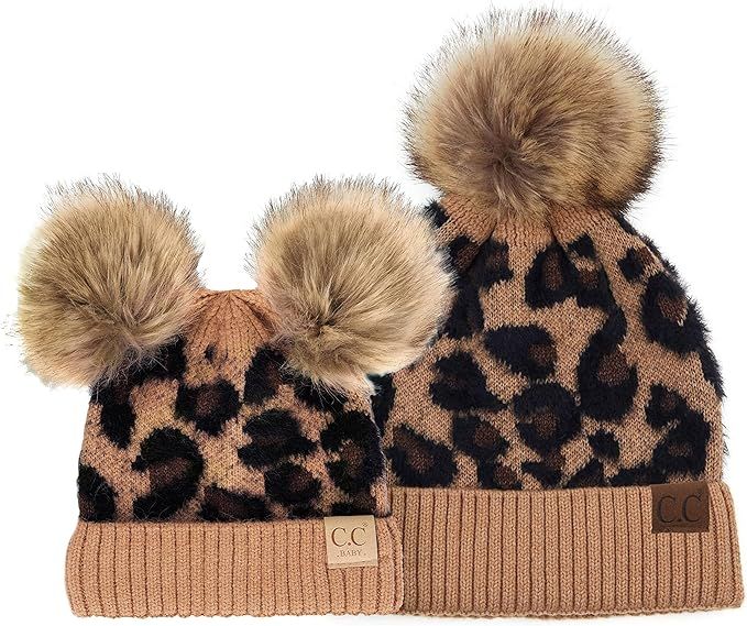 Funky Junque Cute Matching Adult/Toddler/Infant Thick Soft Warm Winter Hat Beanies with Pom Bundl... | Amazon (US)