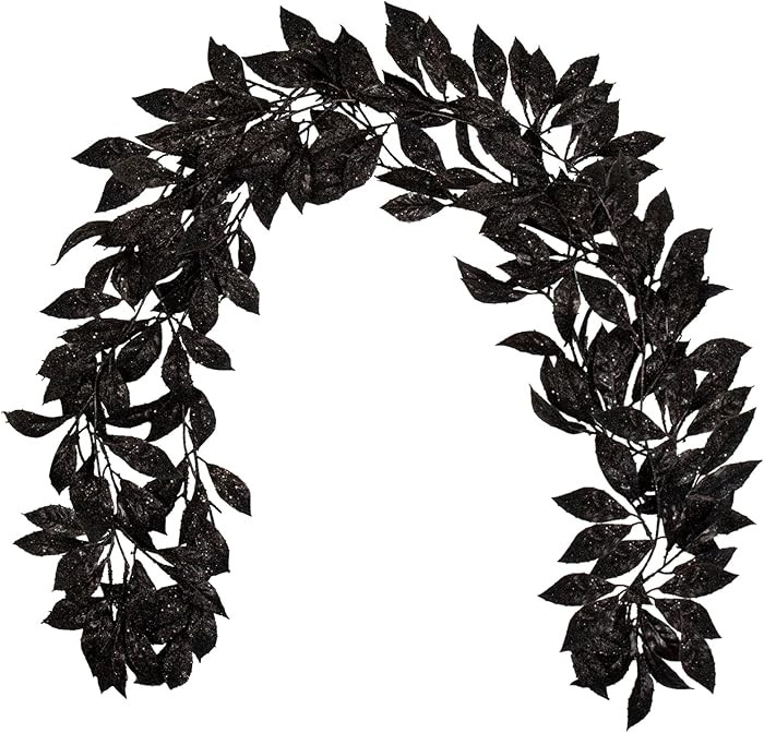 3 Pcs 6FT Christmas Garland Black Glittered Artificial Magnolia Leaves for Mantle Christmas Tree ... | Amazon (US)