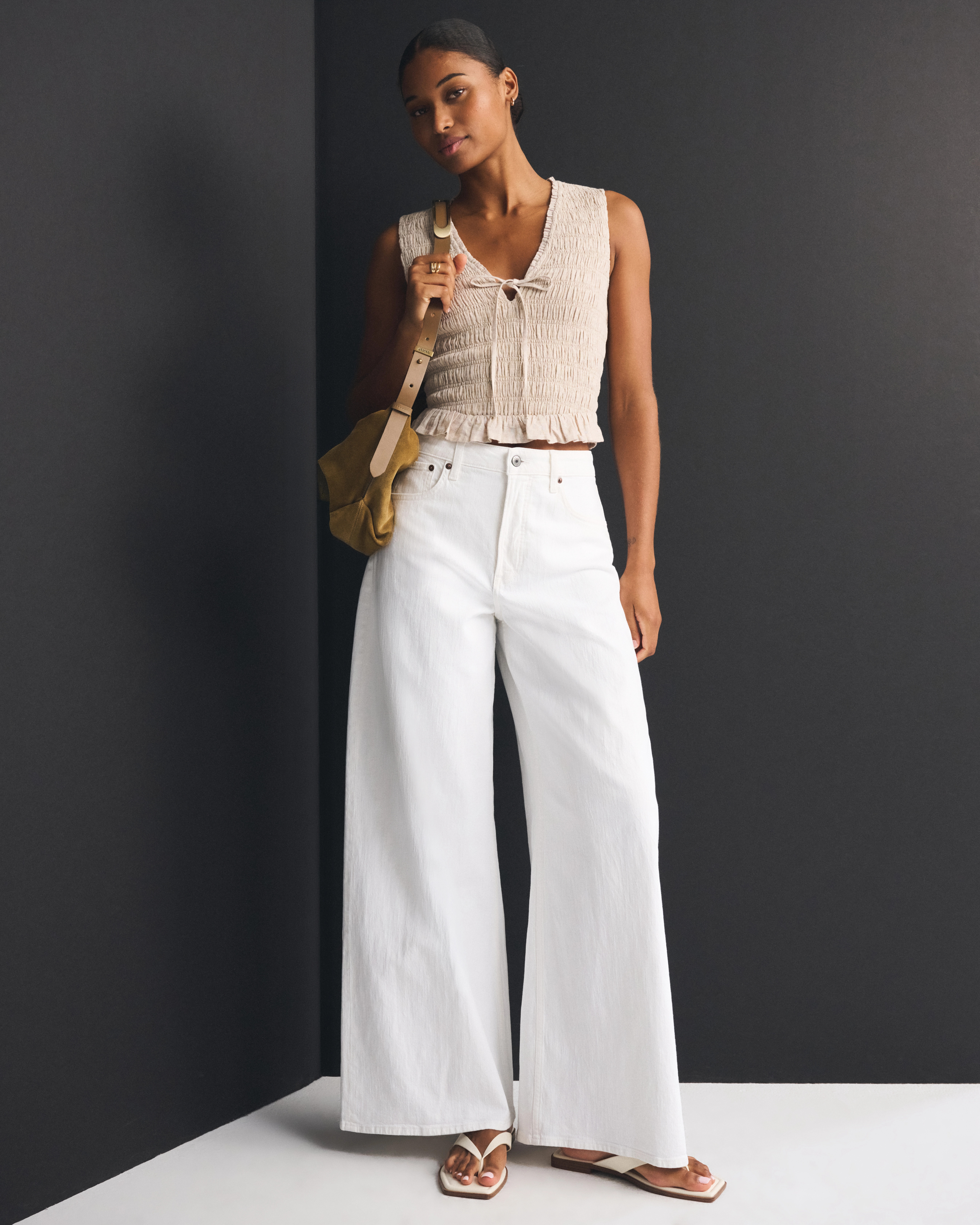 Linen-Blend Curve Love High Rise Ultra Wide Leg Jean | Abercrombie & Fitch (US)