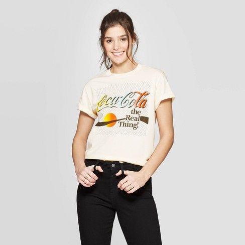 Women's Coca-Cola Short Sleeve Rainbow Graphic T-Shirt (Juniors') - Cream | Target