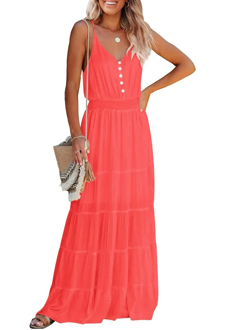 PRETTYGARDEN Women's Casual Summer Dress Spaghetti Strap Sleeveless High Waist Beach Long Maxi Su... | Walmart (US)