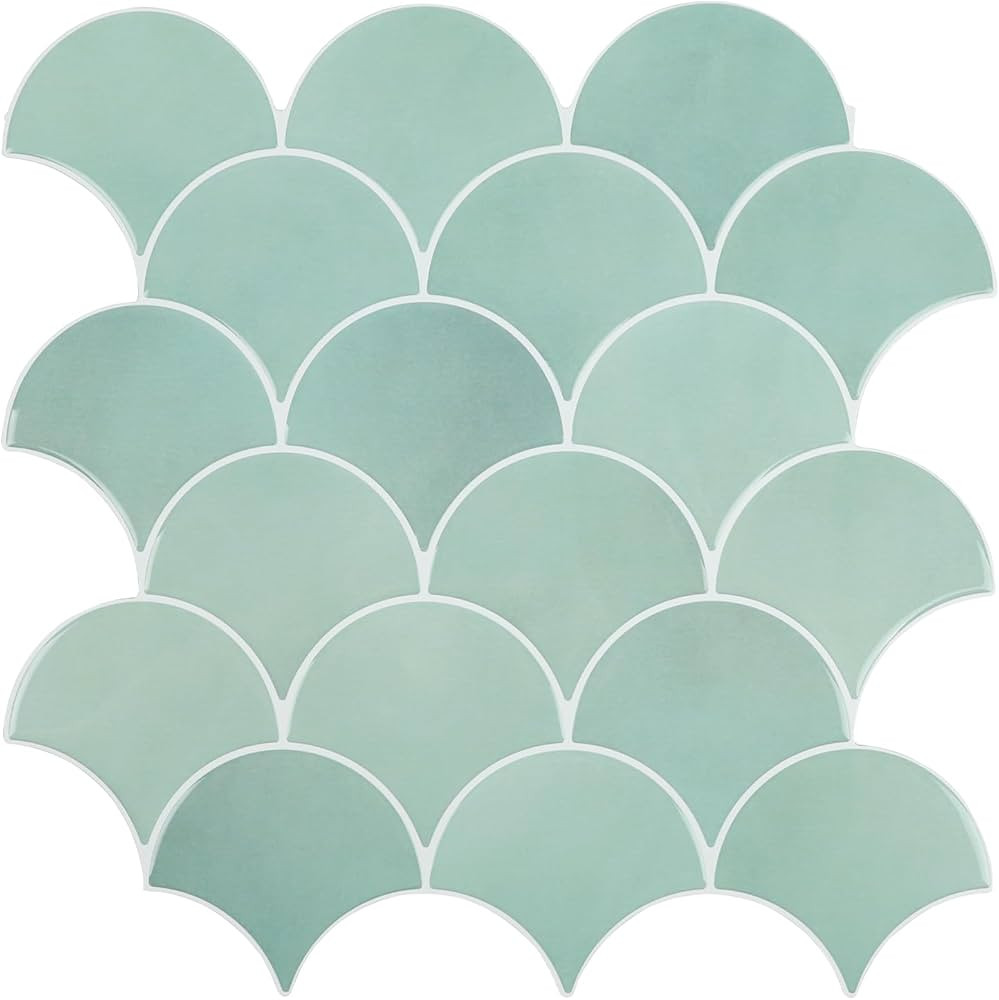 Green Peel and Stick Backsplash Fish Scale Tile, Removable Renter Friendly Backsplash 3D Adhesive... | Amazon (US)