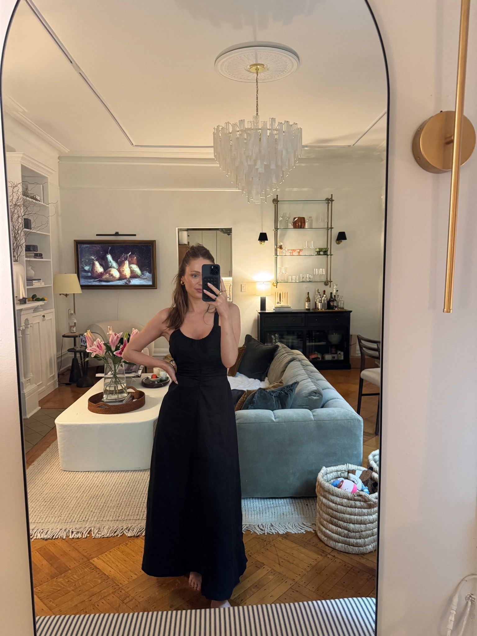 Black banana republic dress - so flattering and comfy. I’m wearing a size 2 