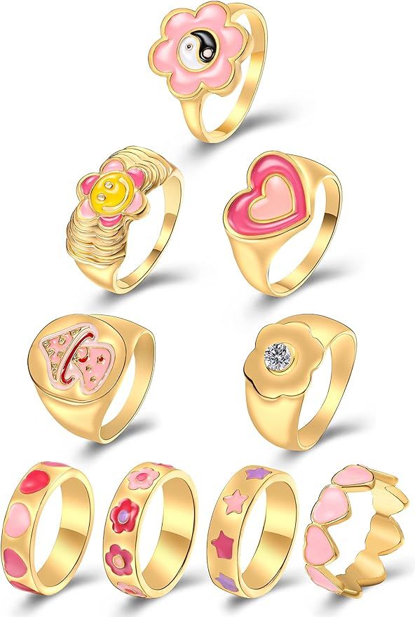 Chunky Y2K Colorful Rings for Women Teen Girls,Blue Silver Enamel Rings,Cute Rings Jewelry ,Trend... | Amazon (US)