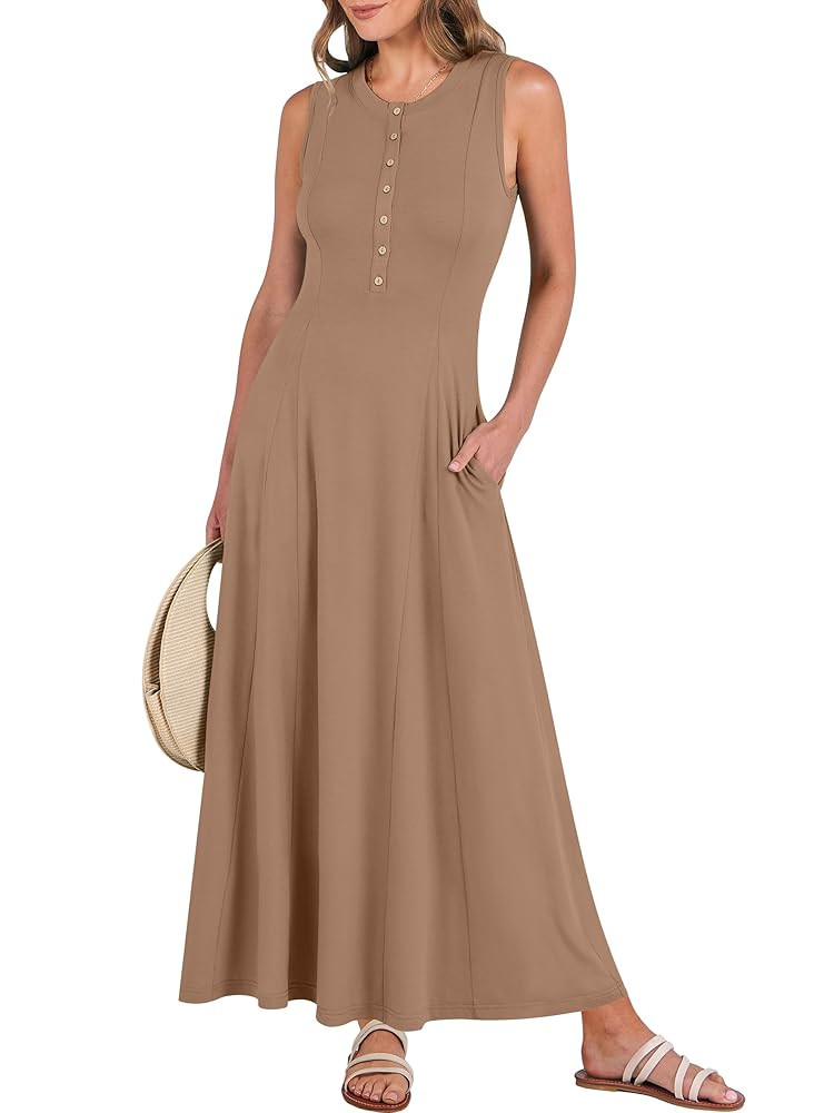 ANRABESS Women Summer Casual Sleeveless Maxi Sundress Button Fit & Flare A-Line Flowy Long Dresse... | Amazon (US)