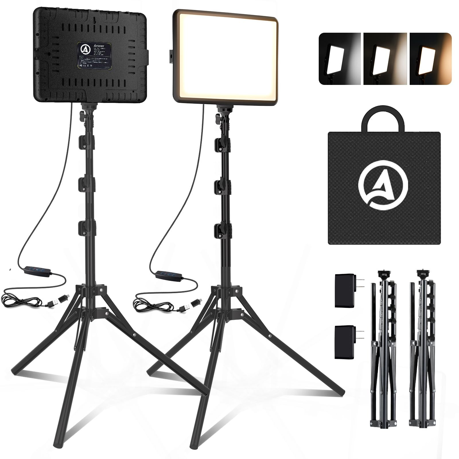Video Licht Set, 2-Pack 25x20 cm 15 W LED Studio Fotolicht, Dimmbares 2800–6500K Kamera Licht f... | Amazon (DE)