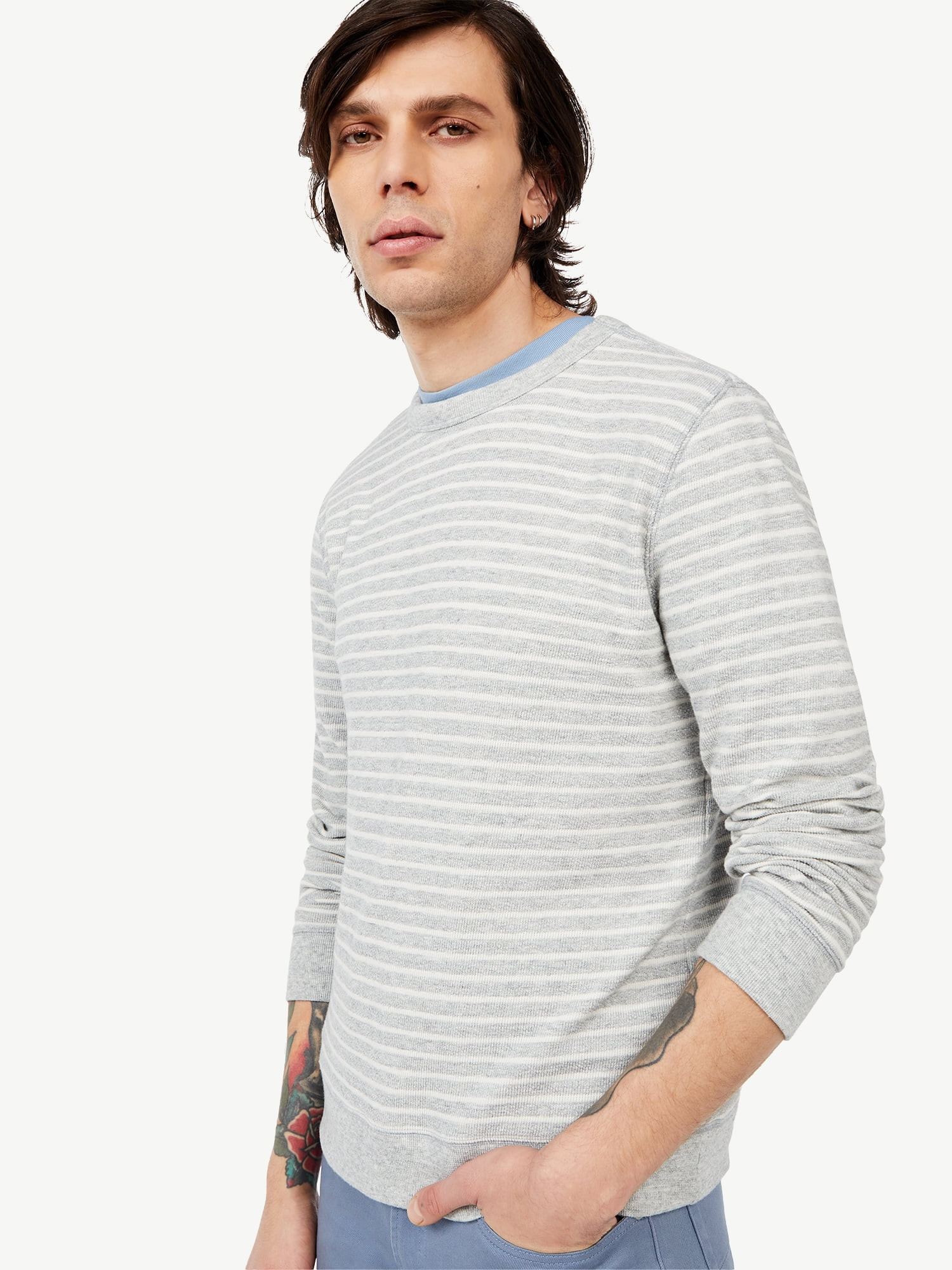 Free Assembly Men’s Textured Stripe Sweatshirt - Walmart.com | Walmart (US)