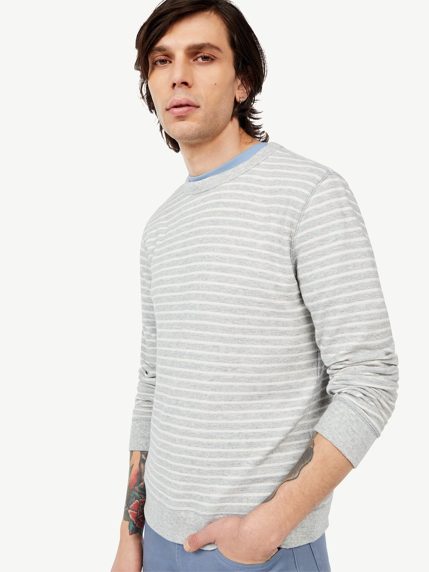 Free Assembly Men’s Textured Stripe Sweatshirt | Walmart (US)