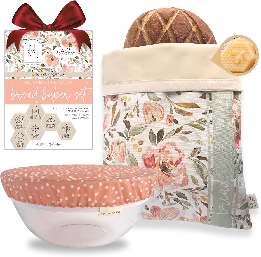 Nectar & Nest Bread Baker Set, Reusable Beeswax Bread Bags for Homemade Bread, Sourdough Bag, Org... | Amazon (US)