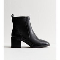 Women's Black Faux Leather Block Heel Ankle Boots Vegan New Look | New Look (UK)