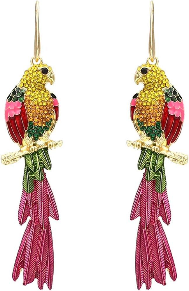Colorful Parrot Dangle Earrings Shining Rainbow Rhinestone Drop Earrings Bohemian Animal Bird Ear... | Amazon (US)
