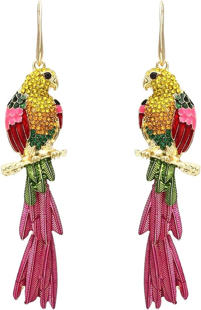 Colorful Parrot Dangle Earrings Shining Rainbow Rhinestone Drop Earrings Bohemian Animal Bird Ear... | Amazon (US)