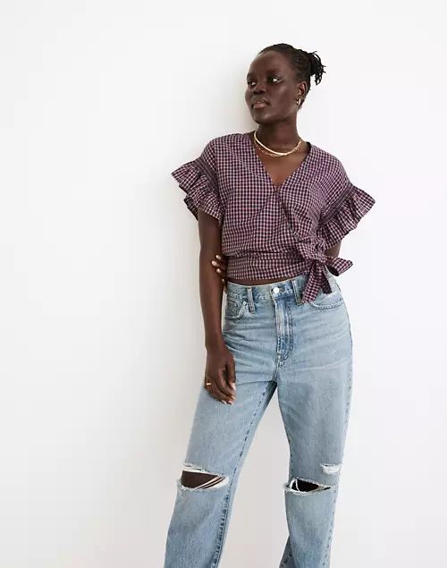 Flutter-Sleeve Side-Tie Wrap Top in Plaid | Madewell