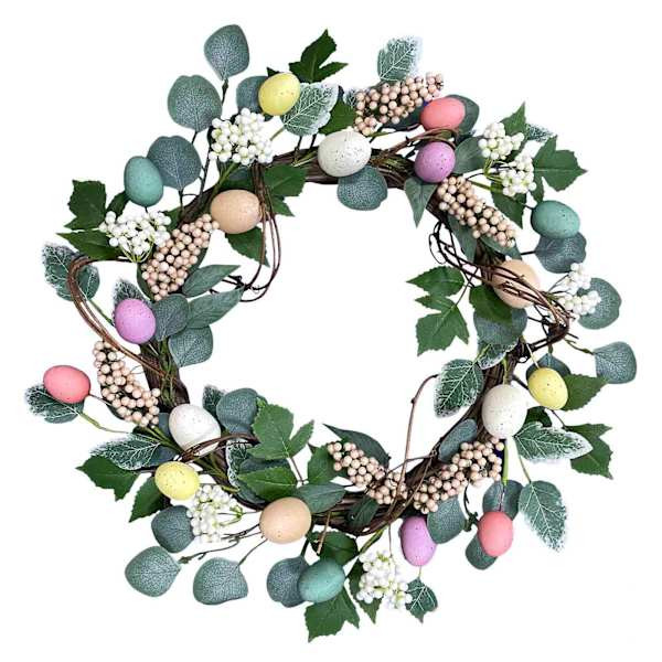 Cream, Purple & Green Floral Egg Wreath, 22" | At Home