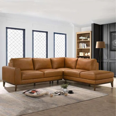 Wanye London Leather Sectional Sofa Right Facing Sectional Leather Sofa Modern Sectional | Wayfair North America