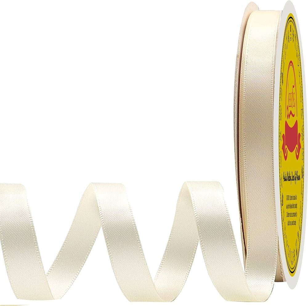 LEEQE Double Face Ivory Satin Ribbon 1/2 inch X 50 Yards Polyester Ivory Ribbon for Gift Wrapping... | Amazon (US)