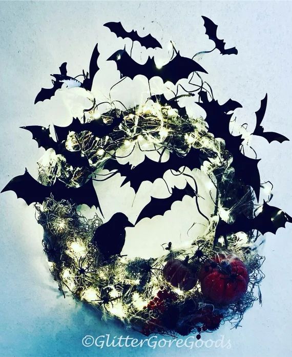 Halloween Wreath Bat Wreath Crow Wreath Fall Decor Fairy - Etsy | Etsy (US)