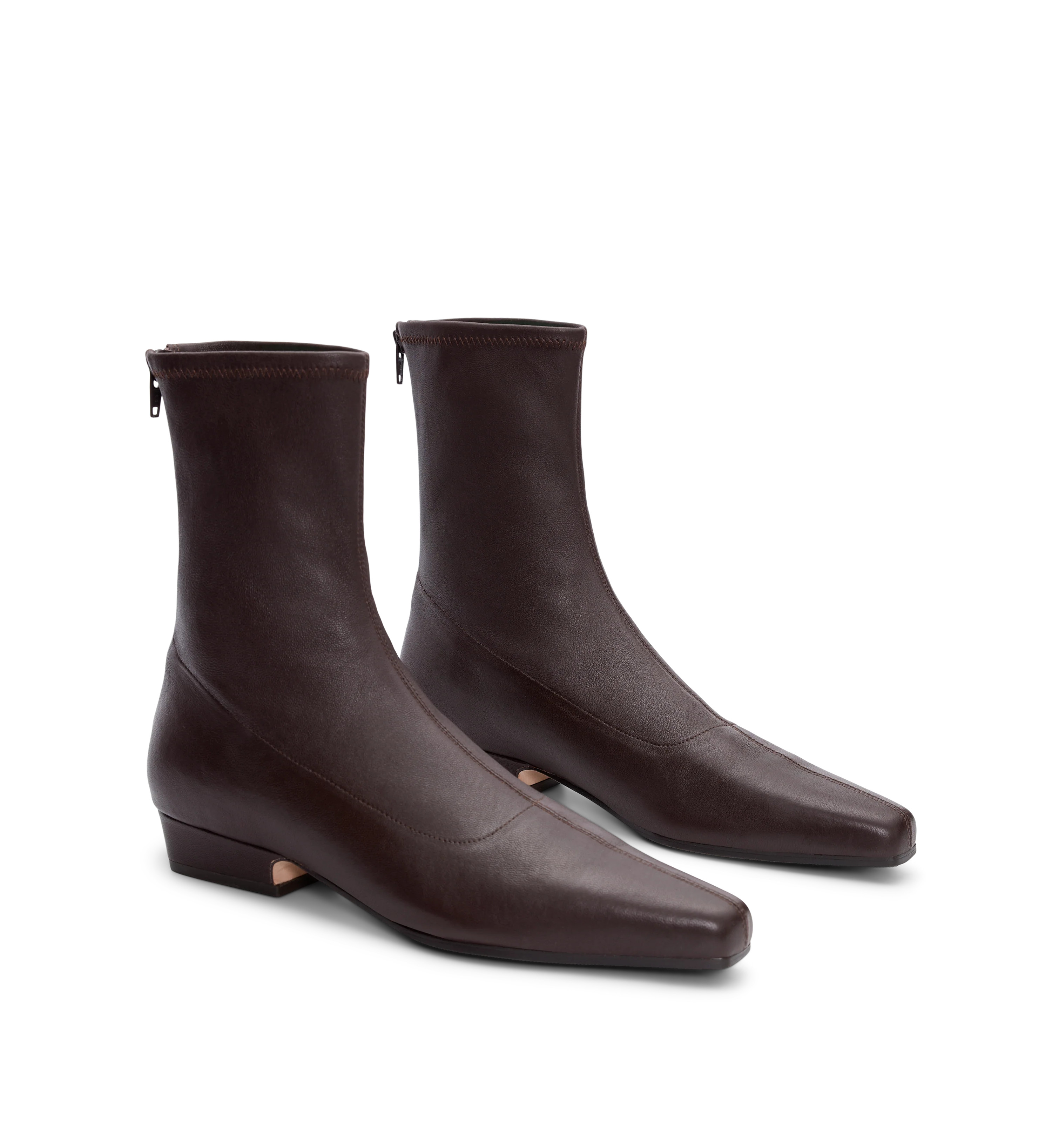 Rook Chocolate Brown Stretch Leather Flat Boots | Bared Footwear | Bared Footwear