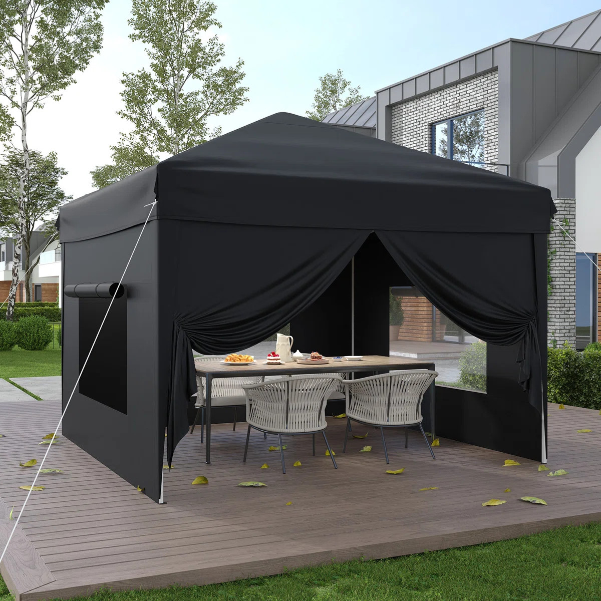 10x10FT Pop Up Canopy Tent with Sandbags & Carry Bag \u2013Black Outdoor Shelter with 210D Oxford... | Wayfair North America