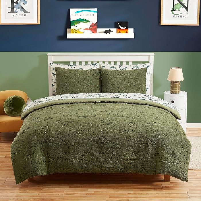 Full Size Kids Comforter Set - Dinosaur Embossed Bedding Set Bed in a Bag for Boys and Girls Todd... | Amazon (US)