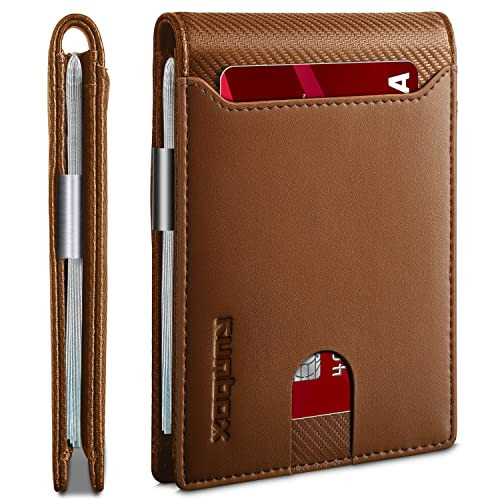 RUNBOX Money Clip Wallets for Men,Slim Leather Mens Bifold Wallet,RFID Blocking Front Pocket Wallet,Thin Credit Card Holder with Gift Box | Amazon (US)