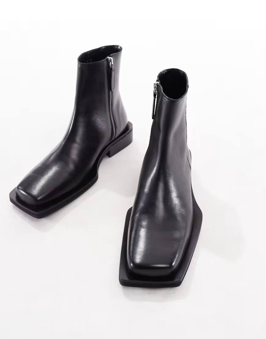 ASOS DESIGN chelsea boots in black polish leather with angled sole | ASOS (Global)