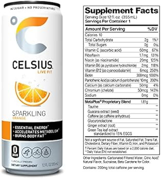 CELSIUS Essential Energy Drink 12 Fl Oz, Sparkling Orange (Pack of 12) | Amazon (US)