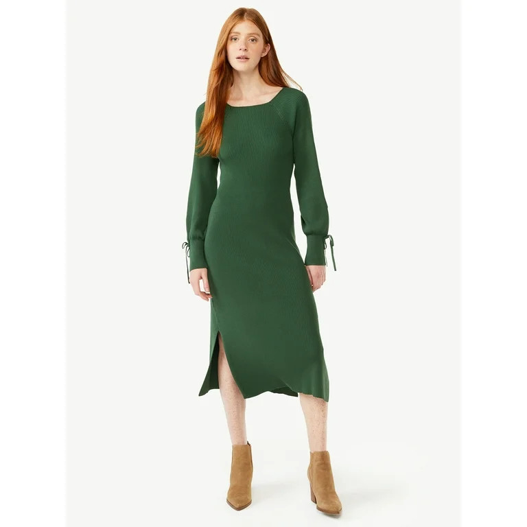 Free Assembly Women's Tie Back Sweater Midi Dress with Blouson Sleeves | Walmart (US)
