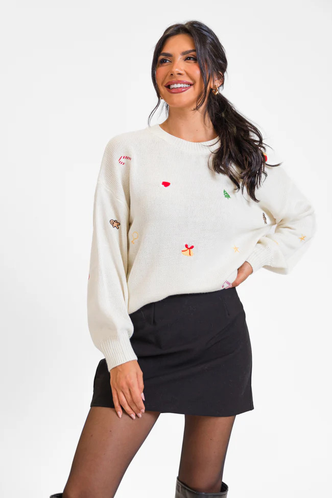 Magic Of The Holidays Cream Embroidered Sweater FINAL SALE | Pink Lily