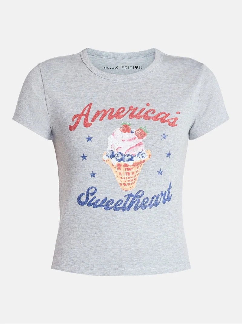 Social Edition Women's America\u2019s Sweetheart Graphic Tee with Short Sleeves, Sizes XXS-XXL - ... | Walmart (US)
