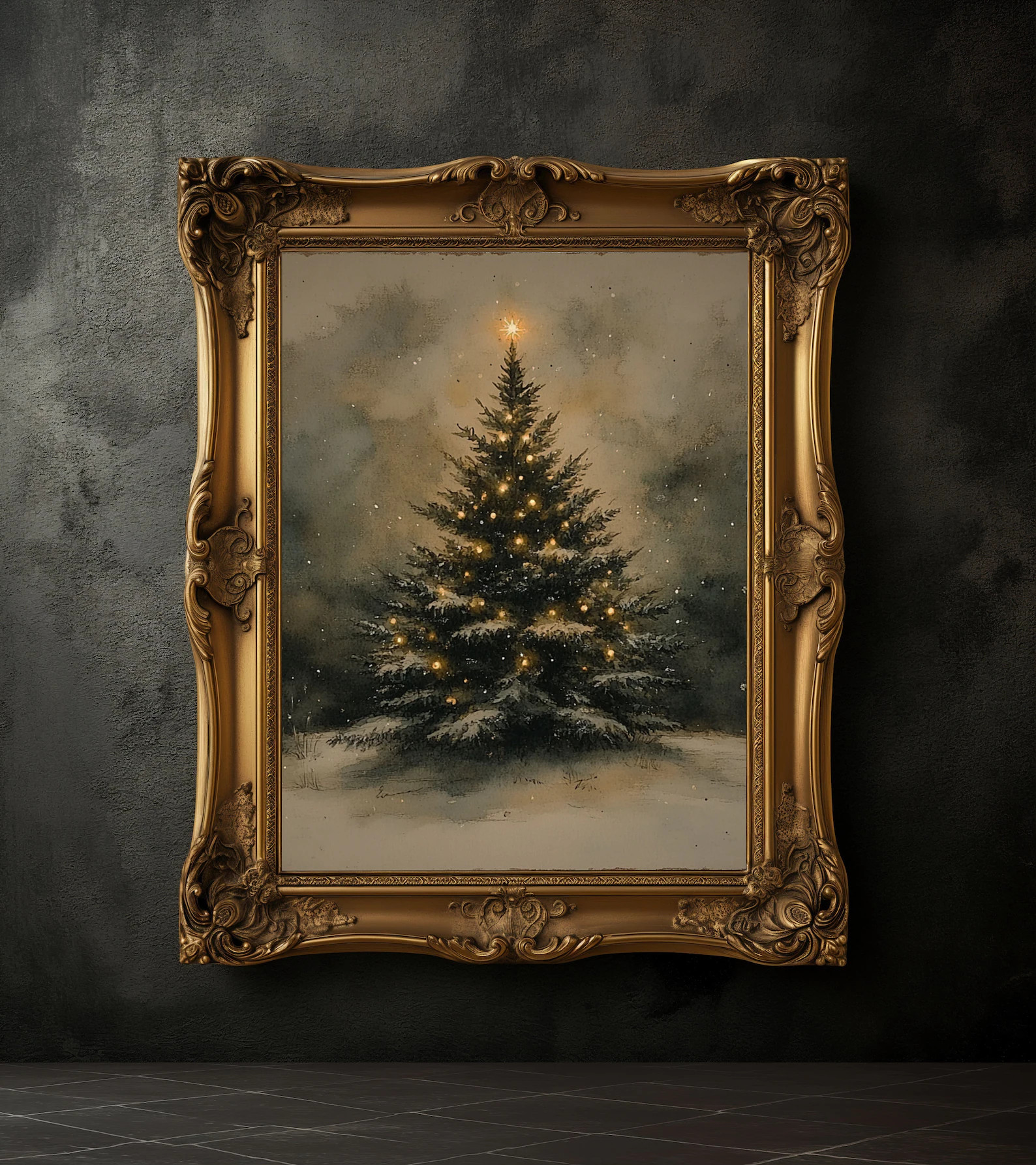 Vintage Moody Christmas Tree Print, Christmas Decor Printable Wall Art, Moody Natural Antique Hol... | Etsy (US)