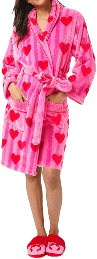 Muineobuka Women Cute Bow Fuzzy Robe Y2K Christmas Hooded Bathrobe Collared Plush Fleece Robe Wit... | Amazon (US)