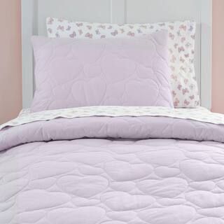 STYLEWELL KIDS 2-Piece Wisteria Purple Hearts Cotton Twin Quilt Set OS-501Quilt-101 | The Home Depot