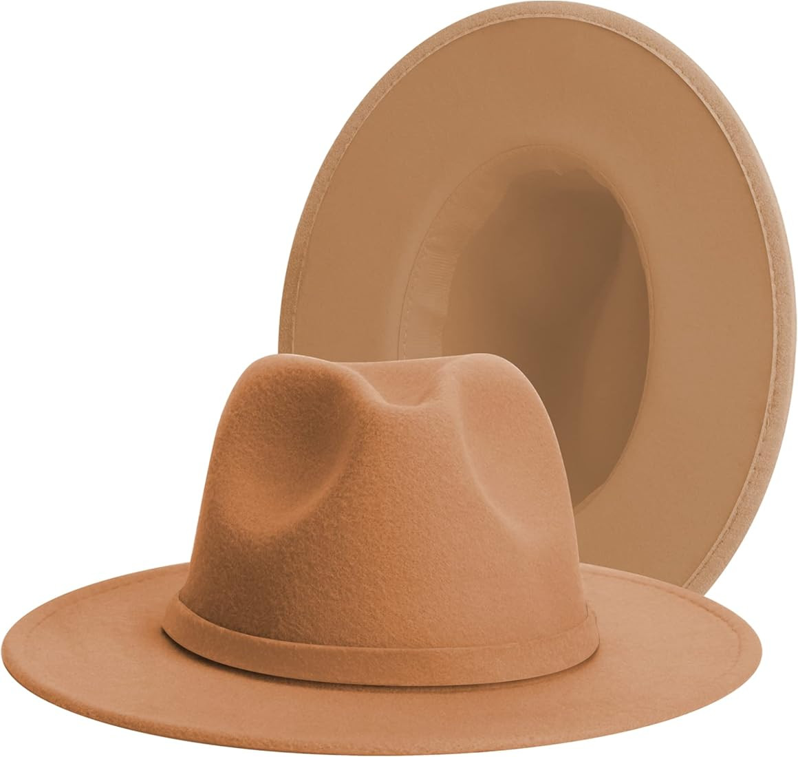 Classic Wide Brim Fedora for Women Men Two Tone Fedora with Band Adjustable Red Bottom Hat Felt Pana | Amazon (US)