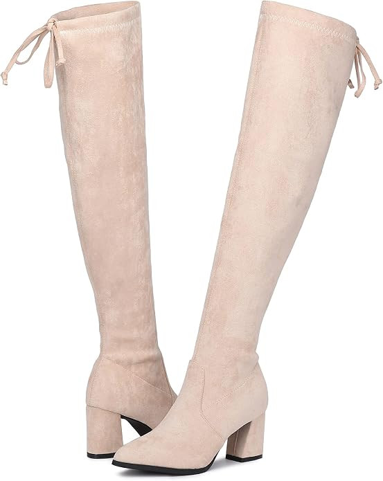 KKP Women's Winter Thigh High Over The Knee Boots - Fashion Pointed Toe Stretch Block Heels Boot | Amazon (US)