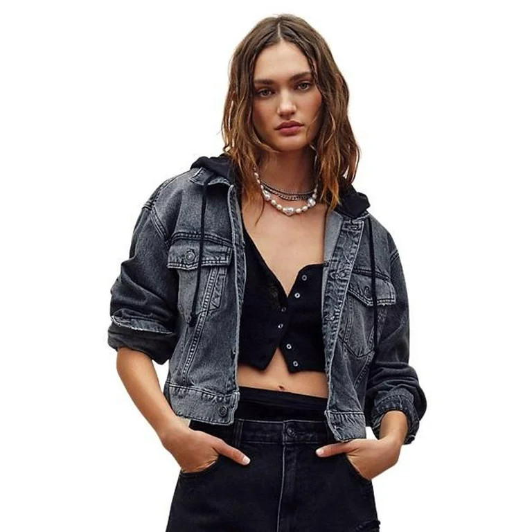 Brando Denim Jacket by We the Free at Free People, Charcoal, S - Walmart.com | Walmart (US)