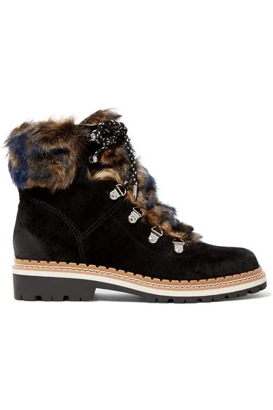 Sam Edelman - Bronte Faux Shearling-trimmed Suede Ankle Boots - Black | NET-A-PORTER (US)