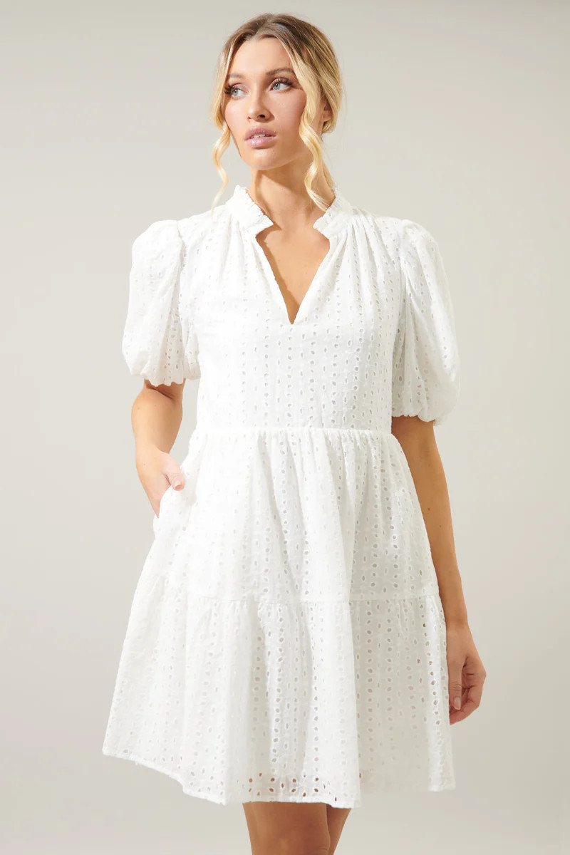 Jacey Babydoll Eyelet Mini Dress | Sugarlips