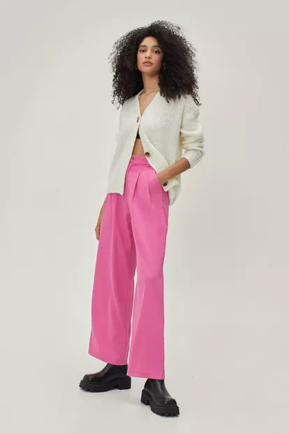 High Waisted Wide Leg Dart Detail Tailored Pants | Nasty Gal (US)