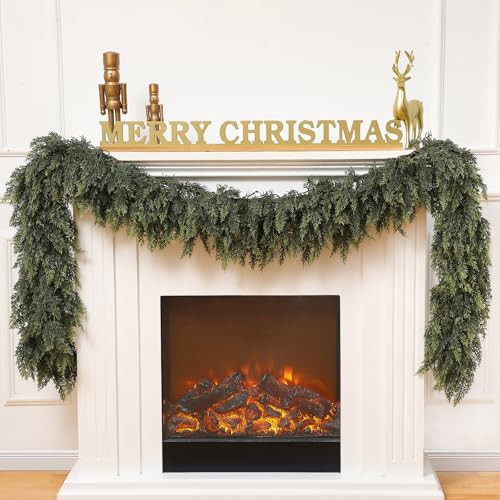 Waydress 1 Pcs 9 Feet Christmas Cedar Garland - Thick & Lush Realistic Artificial Green Faux Cedar Pine Needles Garland for Christmas Winter Home Mantel Fireplace Holiday Party Decor | Amazon (US)