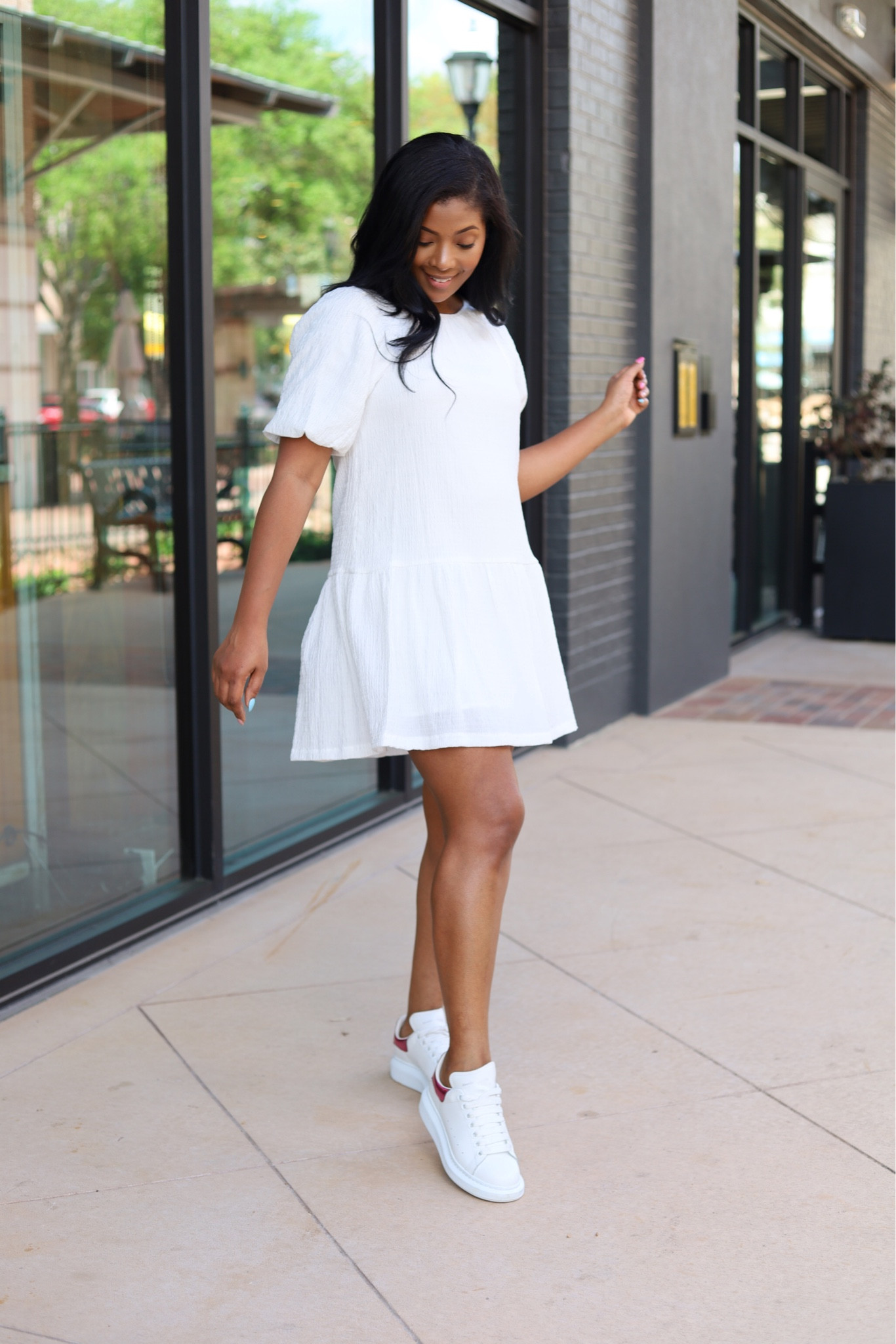 Nordstrom spring dresses. Must have white party or spring event dress. Mini dress. Puff sleeve. Minimalistic dress. White dress. Alexander McQueen sneaker. Dad sneakers. 

#LTKunder100 #LTKSale #LTKtravel