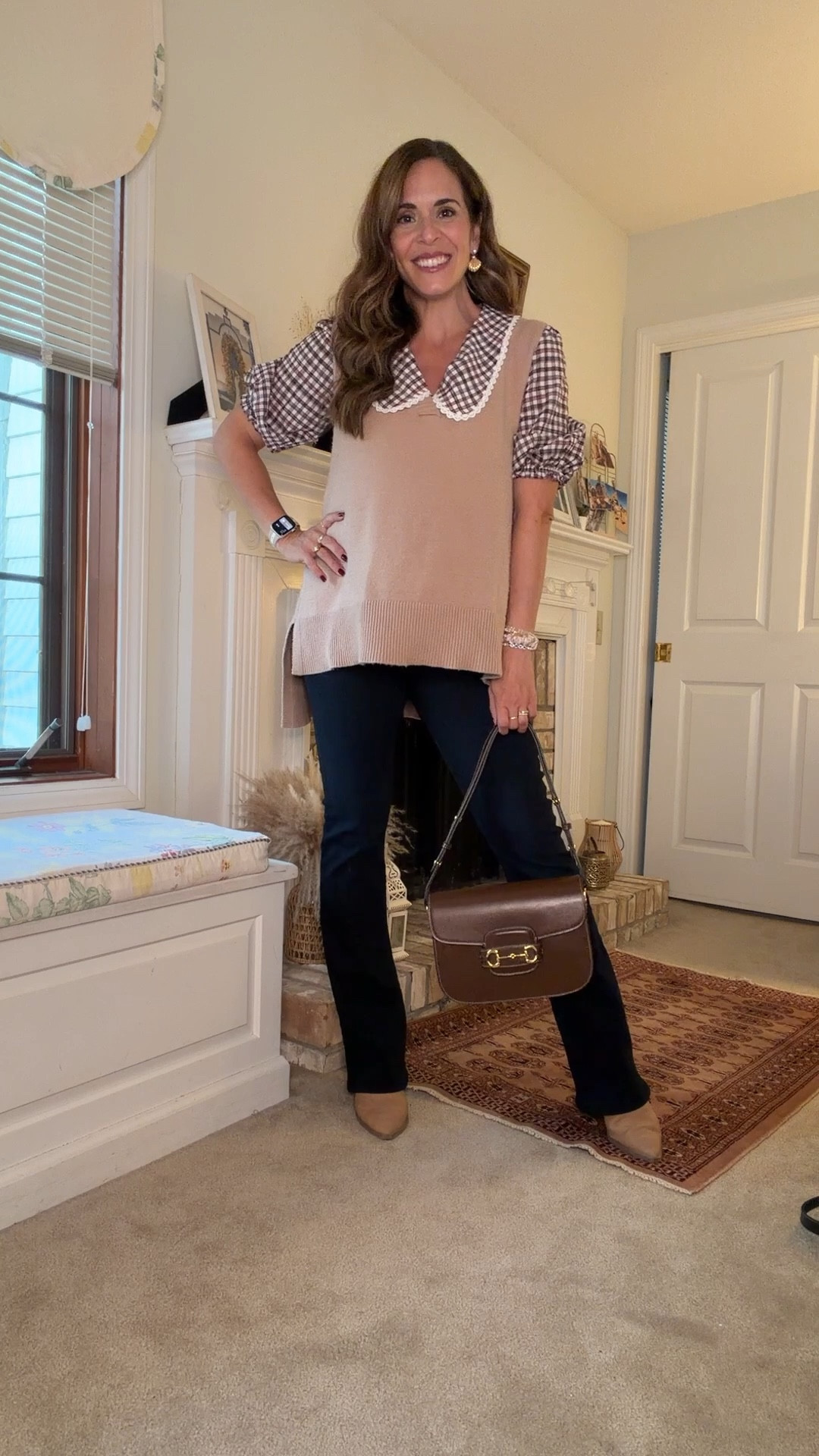 Loving these wide collars & chocolate brown for the fall! My bootcut dark wash maternity jeans elongate my legs with a fave pair of tan boots and my Gucci horsebit brown bag 💼🤎

#LTKStyleTip #LTKSeasonal #LTKBump