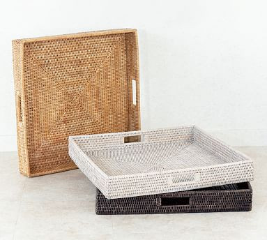 Tava Handwoven Rattan Square Serving Tray | Pottery Barn (US)