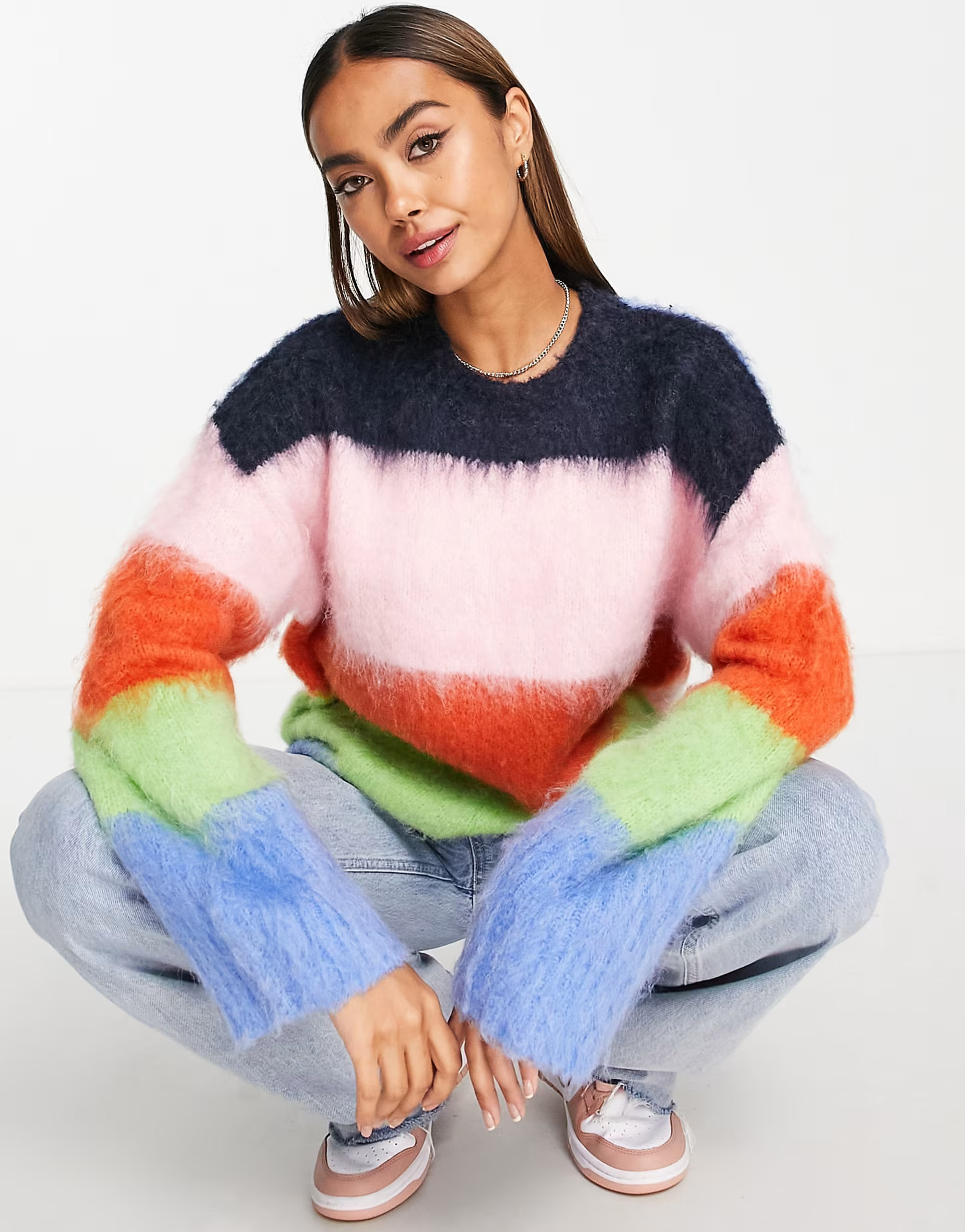 ASOS DESIGN stripe jumper in brushed yarn in multi | ASOS (Global)