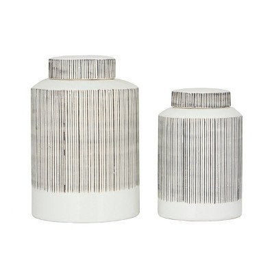 Ceramic Striped Set of 2 Decorative Jars White – CosmoLiving by Cosmopolitan | Target