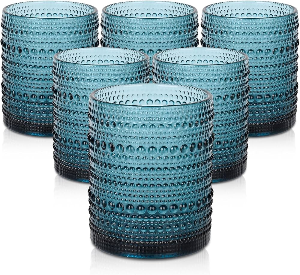 Vintage Glassware Drinking Glasses Set of 6,12 oz Hobnail Glass Cups,Embossed Blue Water Tumbler,... | Amazon (US)